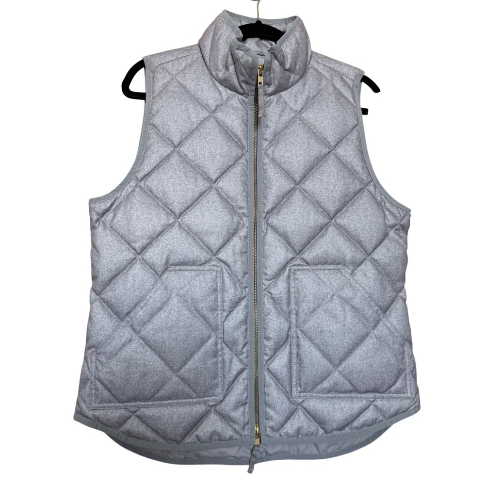J.Crew Textured Quilted Puffer Vest Gray Herringbone Down Size M NWT Preppy Fall